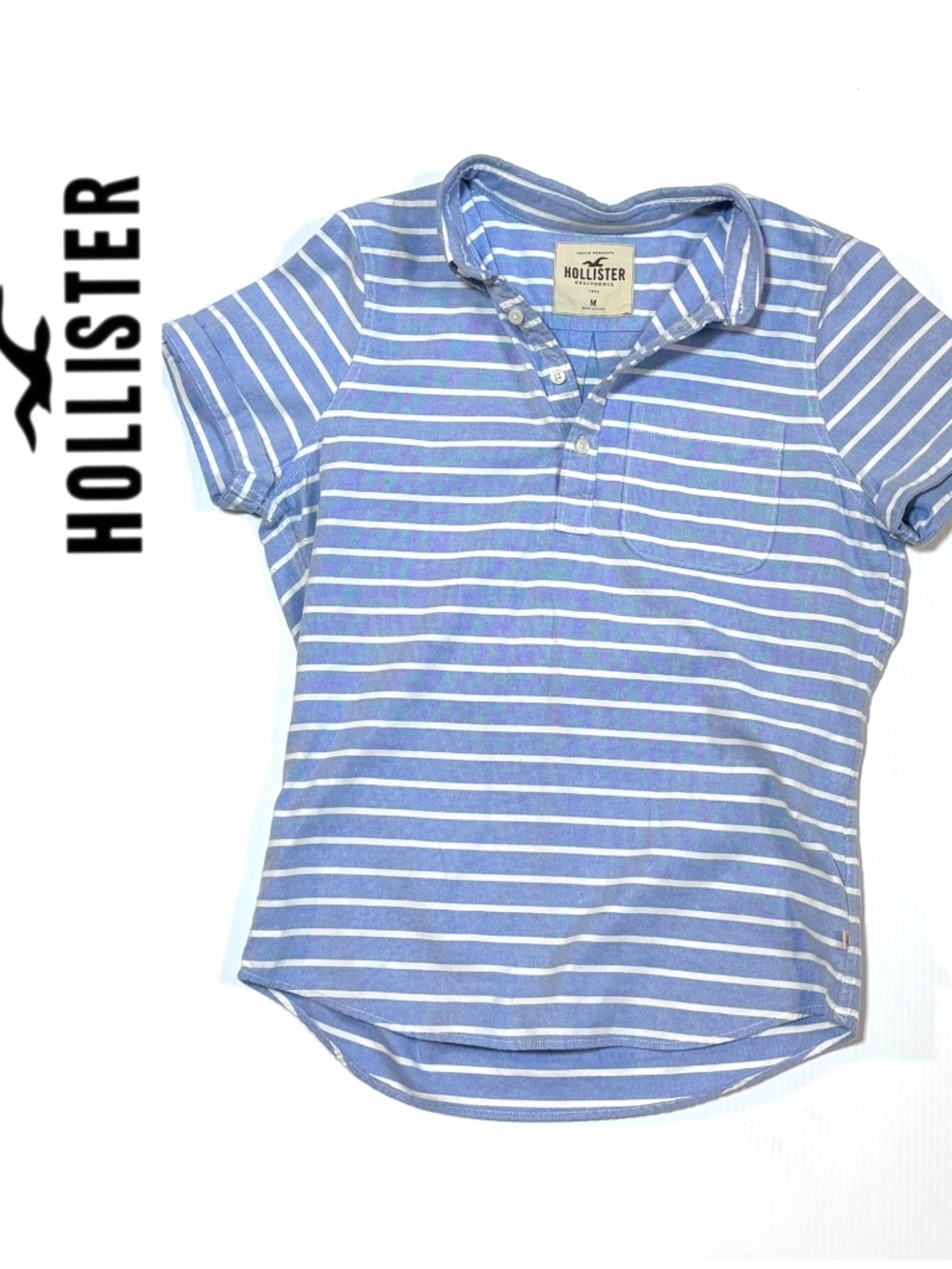 Mens Hollister Blue Striped Polo Top Shirt M